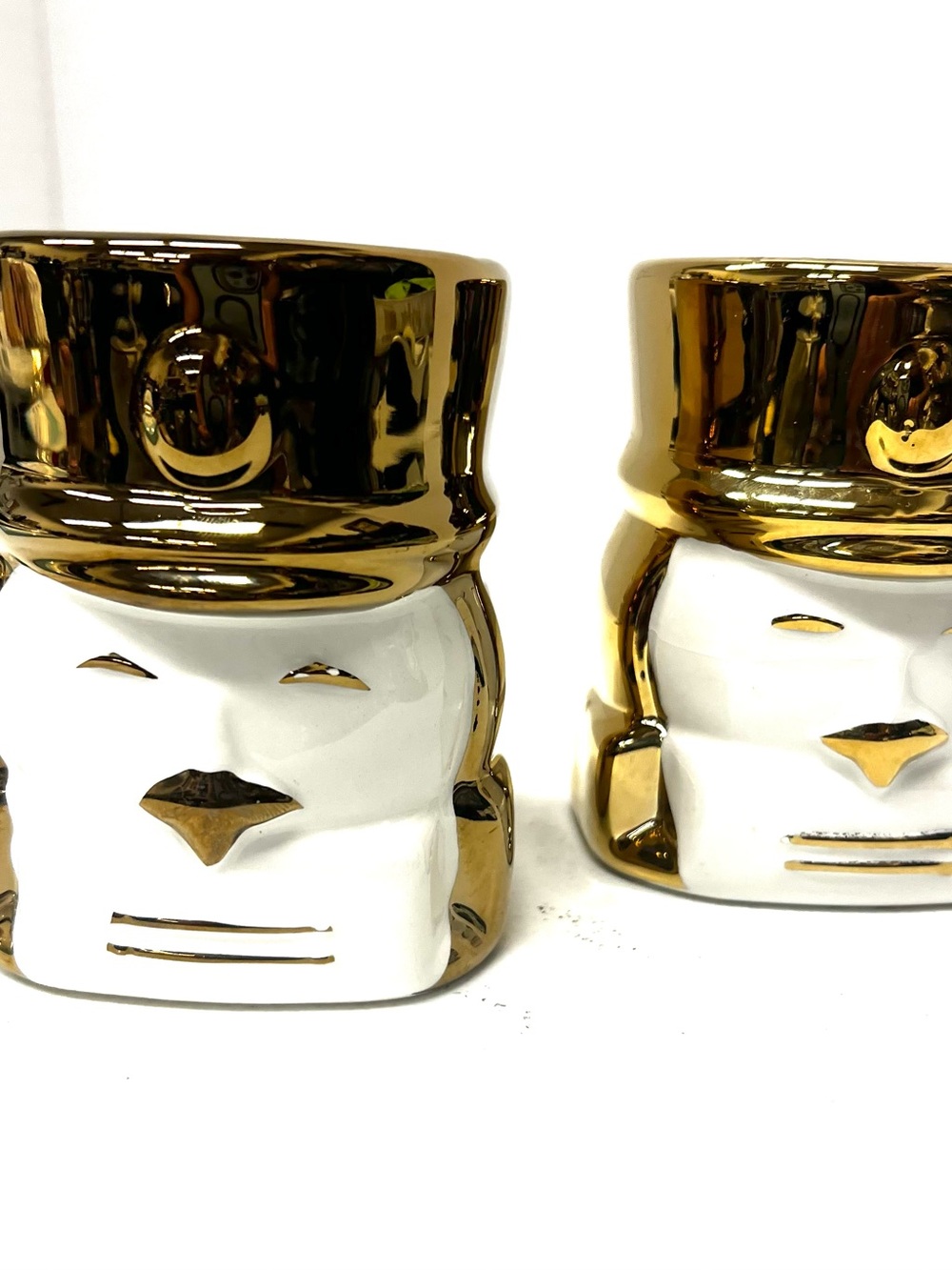Decorative Gold and White Ceramic Nutcracker Head Accent Set - Branded candles